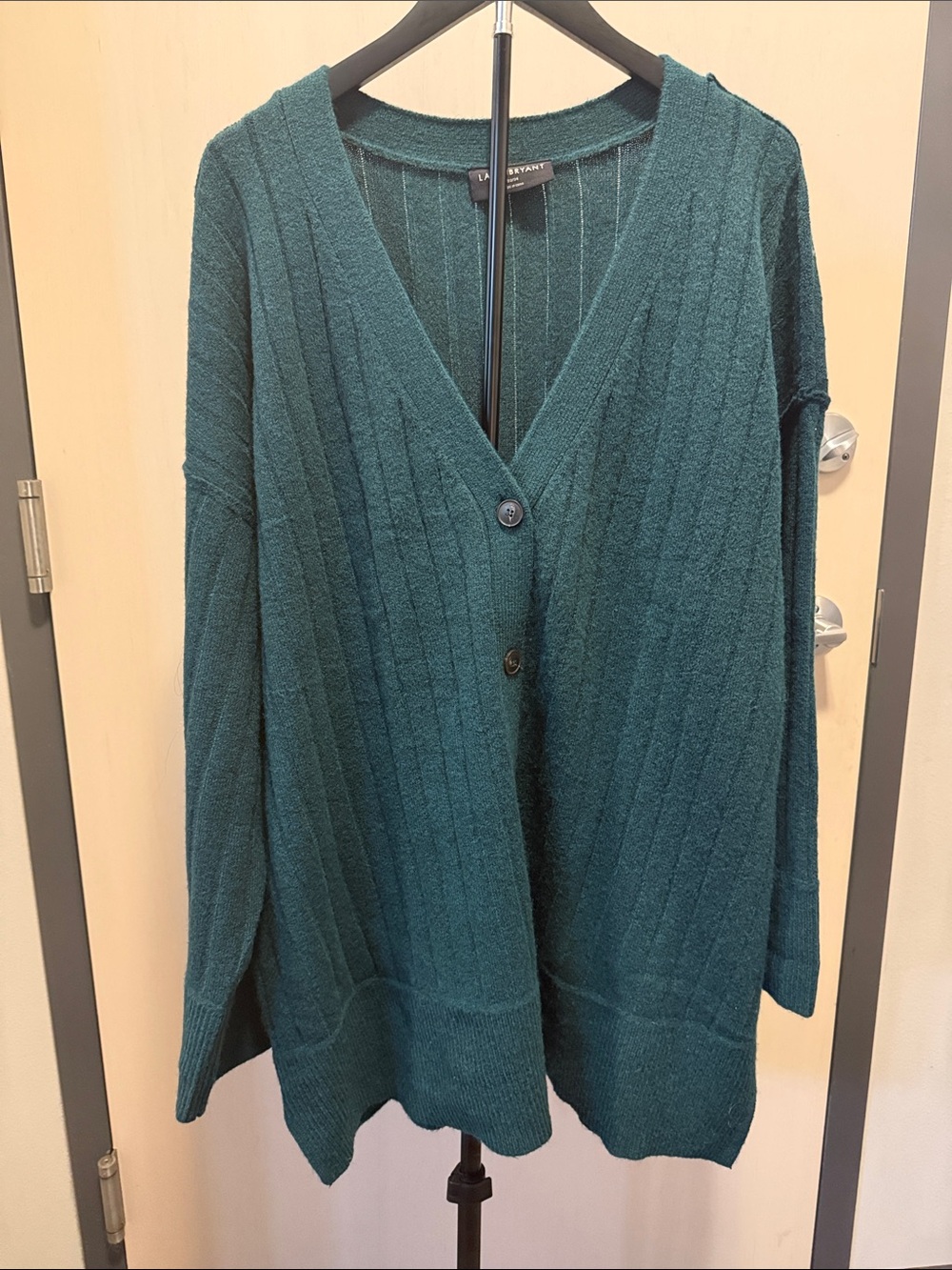 Lane Bryant Dark Teal Ribbed V-Neck Button Cardigan